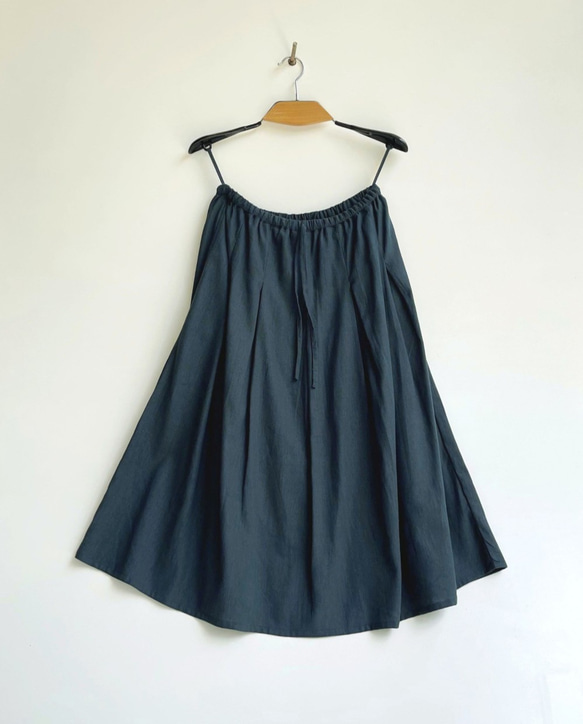 ロングプリーツスカート（コットンリネン素材）ブルーグリーン 8枚目の画像