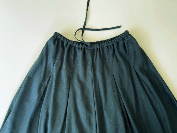 ロングプリーツスカート（コットンリネン素材）ブルーグリーン 9枚目の画像