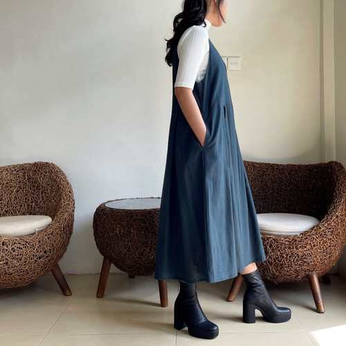 サロペットスカート/ジャンパースカート（green）コットンリネン素材