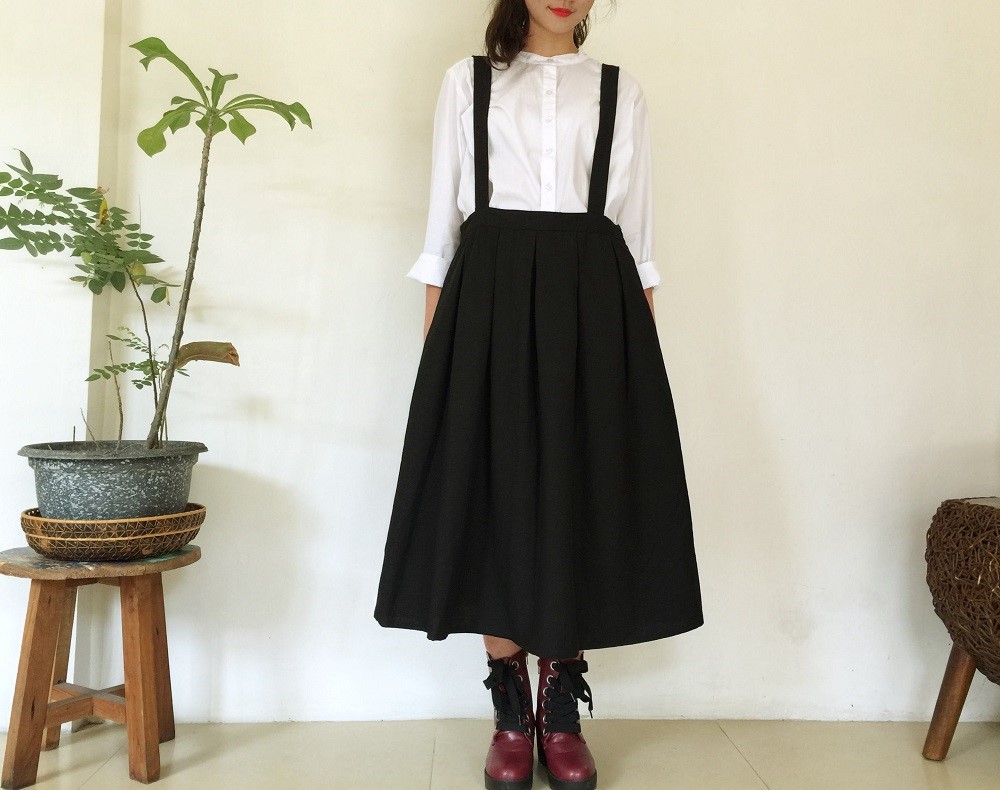 curensolovyリネンサスペンダースカート