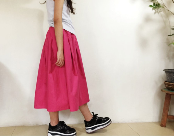 ローズピンク77cm丈♪コットン素材ロングプリーツスカート 2枚目の画像