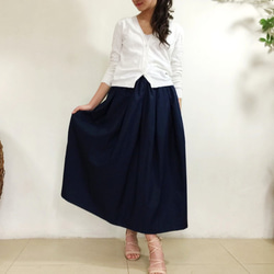 紺83㎝丈♪コットン素材ロングプリーツスカート 4枚目の画像