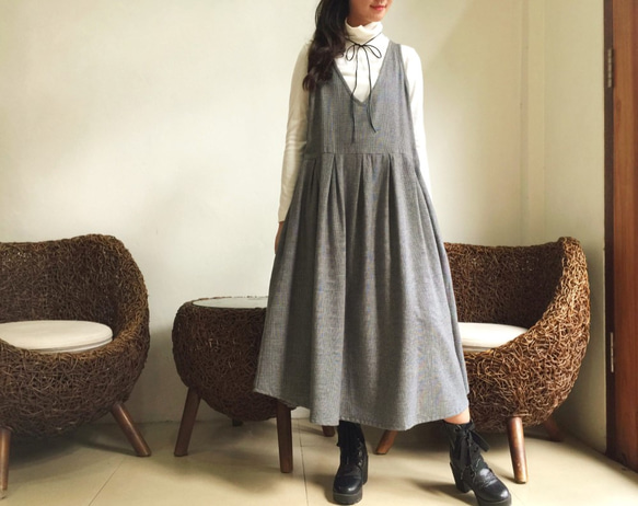 （S-Mサイズ）サロペットスカート（ジャンパースカート）コットンフランネル素材♪グレンチェック柄 3枚目の画像