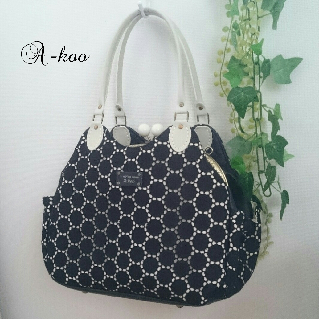 A-koo『受注製作』サークルレース☆黒☆あおり付きがま口バッグ 受注製作』サークルレース☆黒☆あおり付きがま口バッグ がま口