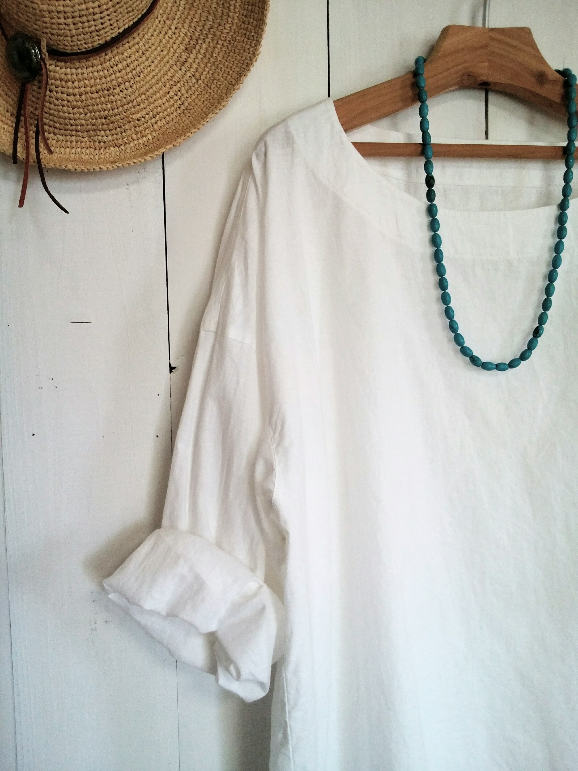 コットンリネン　オフホワイト　ラウンドネックプルオーバー S～６Ｌ　大きいサイズもあります