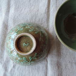 唐草いっちんお茶碗(緑) 2枚目の画像