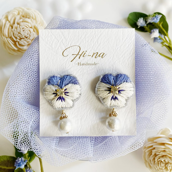 Viola」ビオラ刺繍ピアス/イヤリング イヤリング