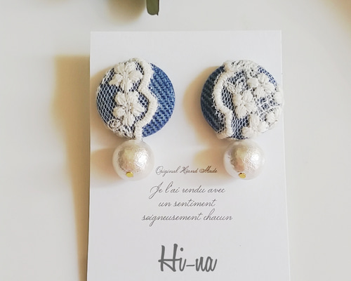 春lace×DENIM くるみボタンピアス イヤリング ピアス（スタッド・一粒 