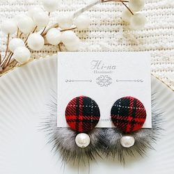 Dot レッド」水玉ビーズフラワー&チェコビーズ ピアス