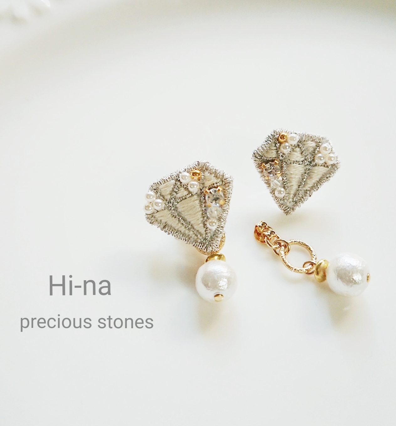 宝石＆ハートカット天然石の2wayピアス