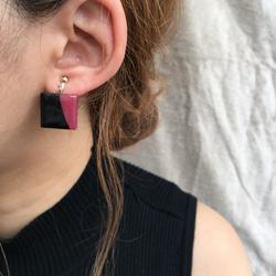 Asymmetry square art earring(Pink×black) 5枚目の画像