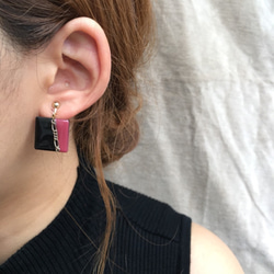 Asymmetry square art earring(Pink×black) 6枚目の画像