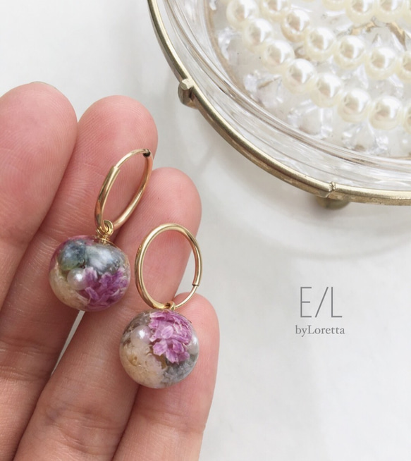 2way Mini flower ball hoop earring 1枚目の画像