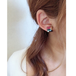 2way art hoop pierce(PNK×GRN） 3枚目の画像