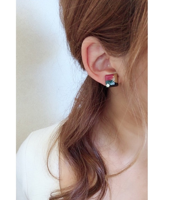 2way art hoop earring(PNK×GRN） 3枚目の画像