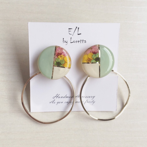 （全2色)2way Flower bi-color  earring 2枚目の画像