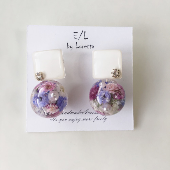 (全4色)Color square × Flowerball　earring 4枚目の画像