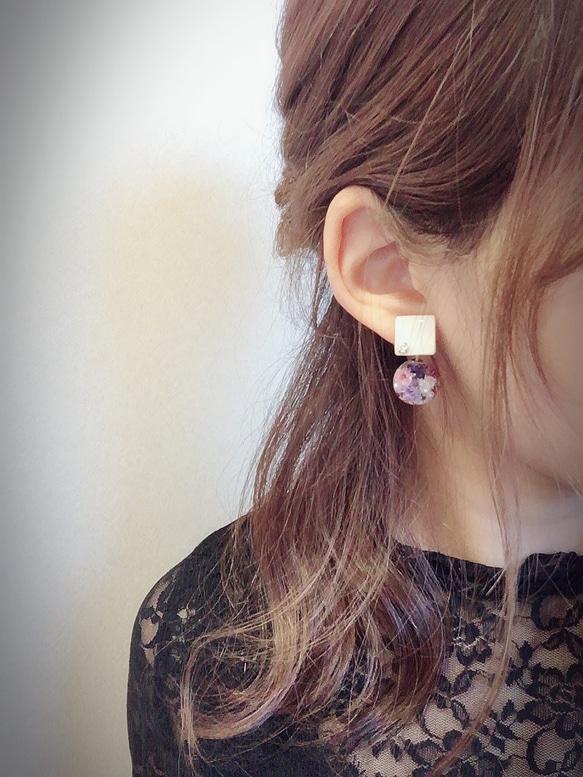 (全4色)Color square × Flowerball　earring 8枚目の画像