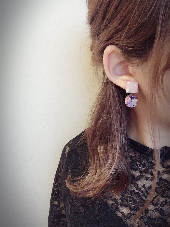 (全4色)Color square × Flowerball　earring 9枚目の画像