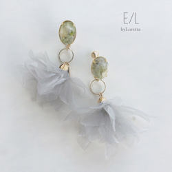 2way flower chiffon tassel earring 1枚目の画像