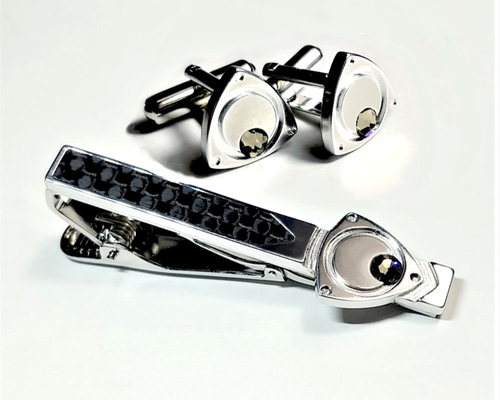 ロータリー式ローターネクタイピン＆カフスセット】おしゃれな男性への