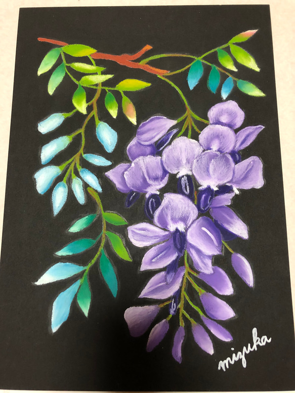 絵画藤棚額縁無しA4サイズ原画