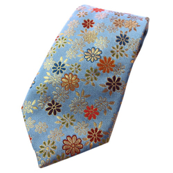 和柄　高級ネクタイ　金襴布利用　おしゃれで和の一本です。＜青菊＞ 1枚目の画像