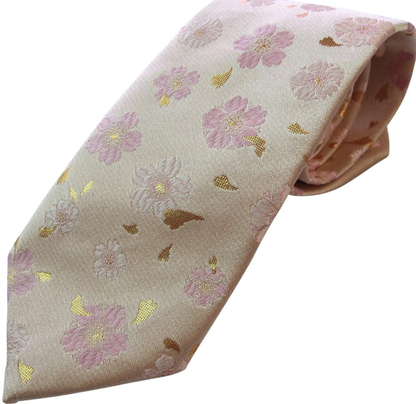 和柄　高級ネクタイ　金襴布利用　おしゃれで和の一本です。＜ピンク薔薇＞ 1枚目の画像