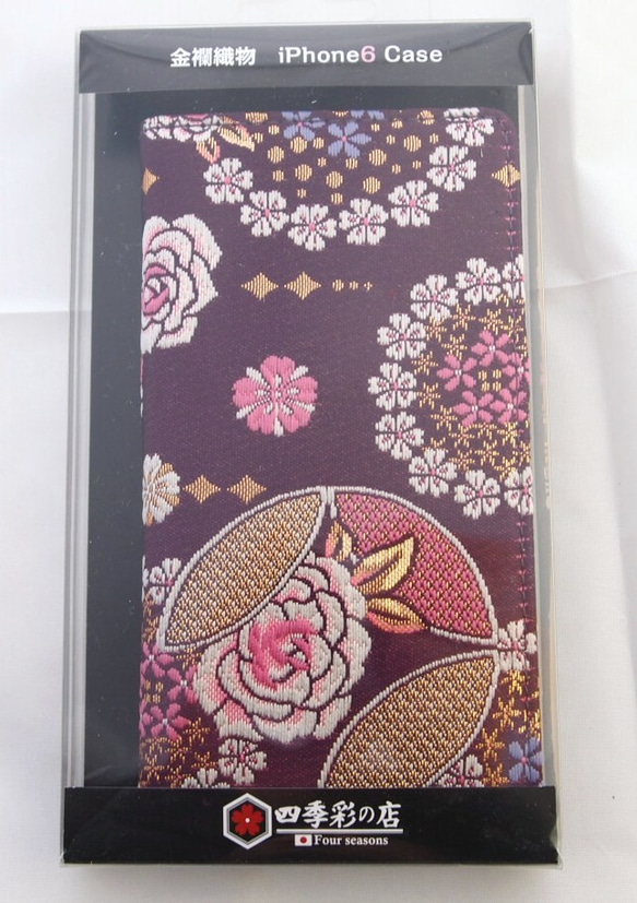 iPhone6 6S筆記本型保護套“紫色”帶有可愛日式和服圖案的華麗耳機套 第4張的照片