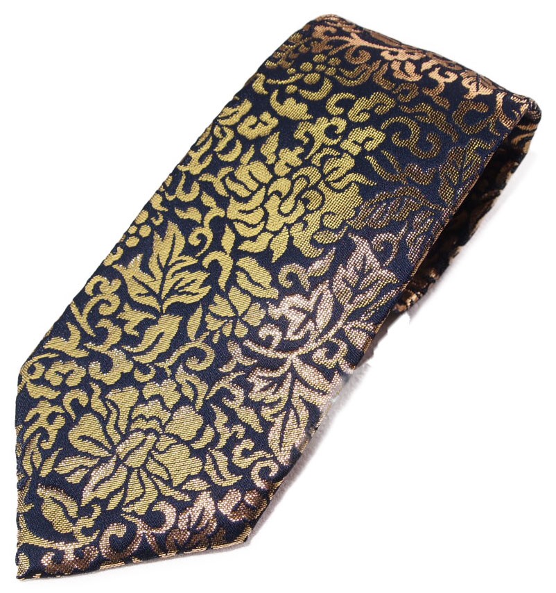 純金　高級ネクタイ（紺）正絹と本金利用の金襴　おしゃれで和の一本です。（本金の紺）