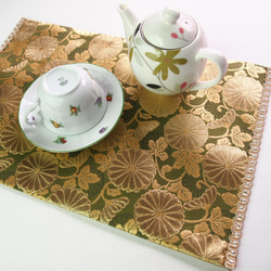 ランチョンマット（経机敷き）テーブルマット　テーブルクロスに利用可能　大菊緑 3枚目の画像