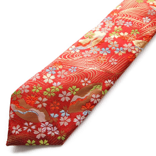 和柄 高級ネクタイ 金襴布利用 おしゃれで和の一本です。＜赤金らん