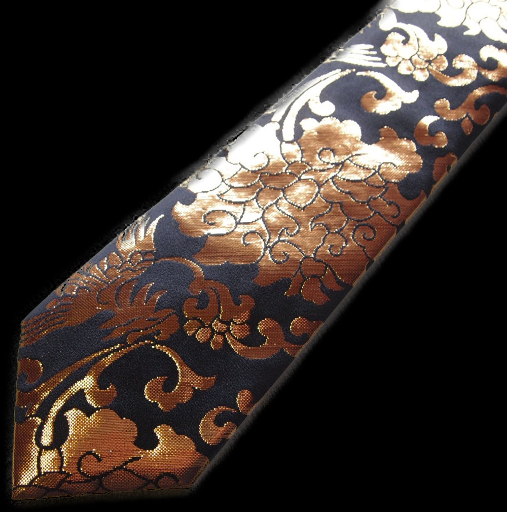 純金　最高級ネクタイ 正絹 本金利用 金らんネクタイ 豪華な和の一本です。本金の鳳凰紺