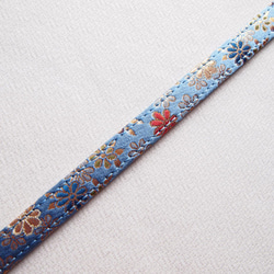 和柄 西陣織ベルト　豪華な金らん 服装を引き立てる ハンドメイドの一本 レディース 細目 青菊 2枚目の画像