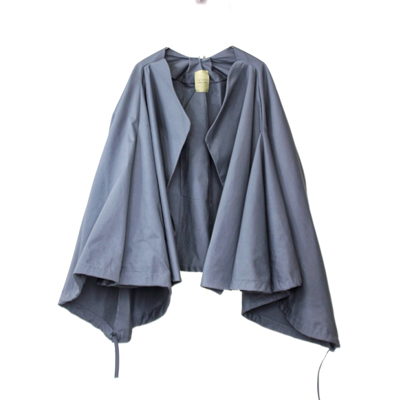コットンワイドスタンド(小顔)カラーフレアスリーブ羽織りジャケット 1枚目の画像