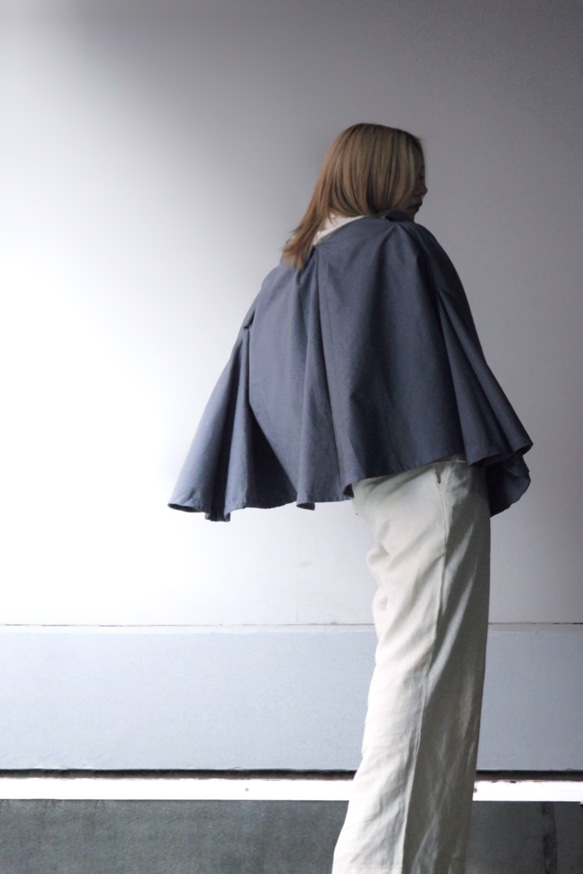 コットンワイドスタンド(小顔)カラーフレアスリーブ羽織りジャケット 7枚目の画像