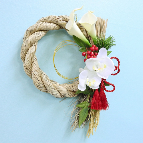 再販×6＊ お正月飾り しめ縄 胡蝶蘭とカラー タッセル付き組紐