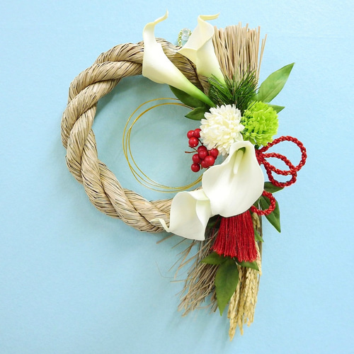 再販×6＊ お正月飾り しめ縄 胡蝶蘭とカラー タッセル付き組紐