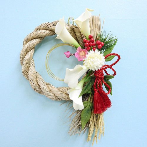 しめ縄★胡蝶蘭⑥　お正月飾り　しめ縄リース　しめ飾り　桜 早期早割り】京都西陣織入り縦でも横でも2way胡蝶蘭大輪アーティ