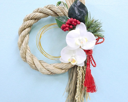 しめ縄リース　胡蝶蘭 再販×18】＊お正月飾り しめ縄 胡蝶蘭（レッドタッセル）＊ しめ縄