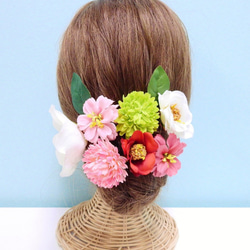 ＊【15点セット】髪飾り 椿(ホワイト&レッド)小花と丸菊＊ 6枚目の画像