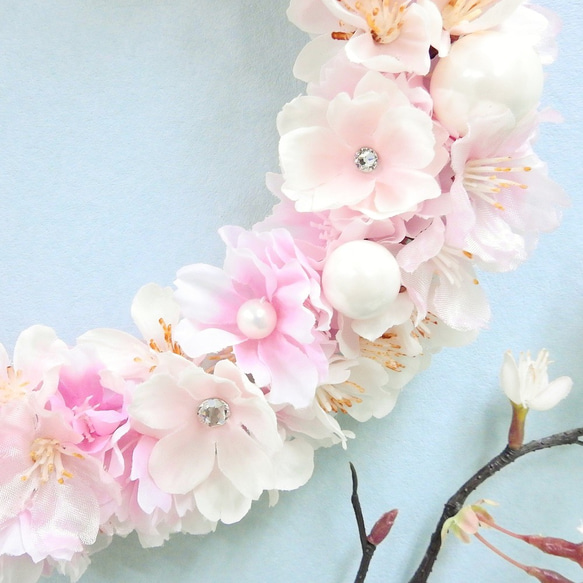再販×２☆＊キラキラ華やかな満開の桜リース(スワロフスキー＆パール)＊ 10枚目の画像