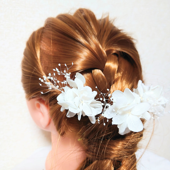 紫陽花&かすみ草の髪飾り♥️ホワイト 3枚目の画像
