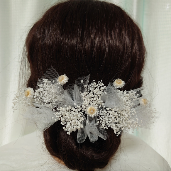 サイズ大きめドットチュール&かすみ草髪飾り♥️ヘッドドレス