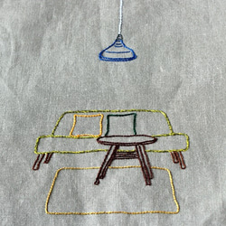 「おうちでまったり」手刺繍リネンマチつきトートバッグ 2枚目の画像
