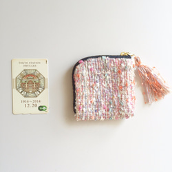 『 シャーベット 』noriko tweed カードポーチ　手織り  コスメ　コイン　　 3枚目の画像
