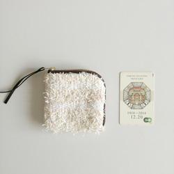 SALE カードポーチ　snow stripe　手織り  コスメ　コイン　　 1枚目の画像