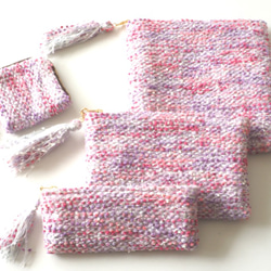 ラベンダー　noriko tweed　スクエアポーチ　手織り　コスメ　ミニクラッチ　 4枚目の画像