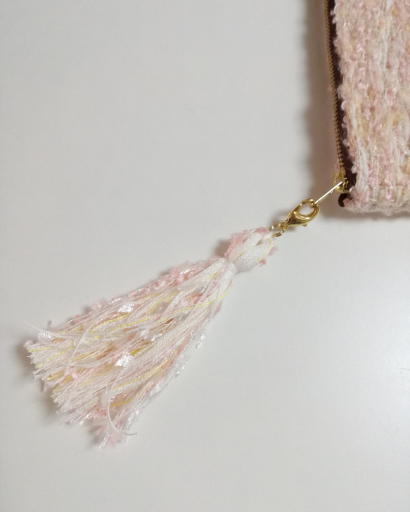 『さくら』　noriko tweed　コスメポーチ　手織り　コスメ　ミニクラッチ　 2枚目の画像