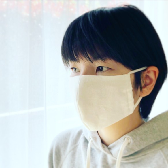 　麻　NUDE・レースフラワー刺繍×ベージュゴム　立体マスク　洗える手作り布マスク 4枚目の画像